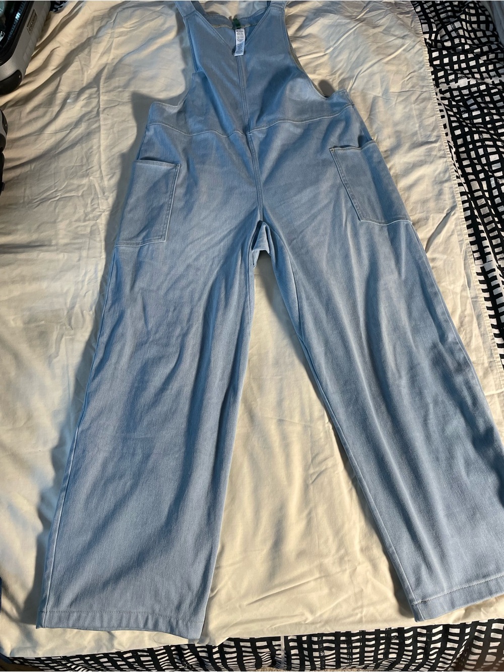 HALARA Light Blue Wide-Leg Romper with Patch Pockets